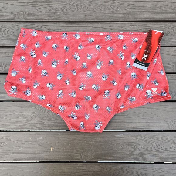 TYR Durafast Skull Swim Suit Brief Trainer Red-Orange/skull SZ 38 New - Picture 1 of 2
